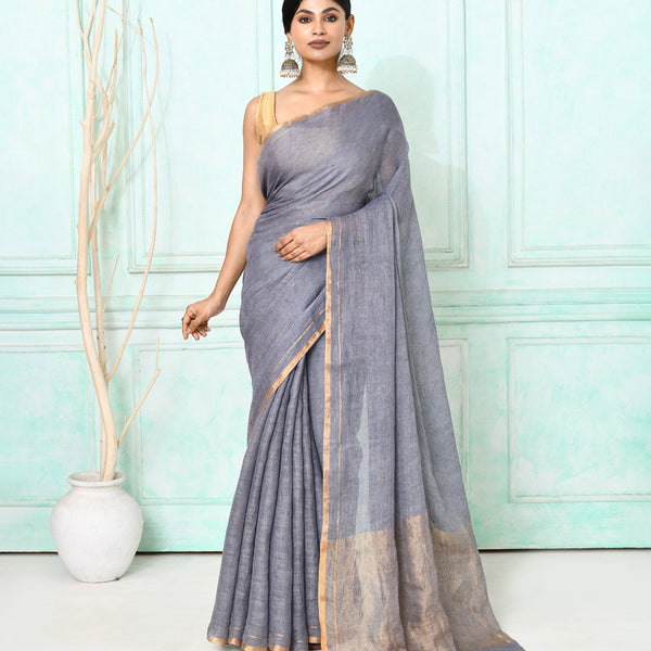 Piyari Fashion Women's Dim Gray Handloom Linen Sequin Saree With Blouse - Distacart