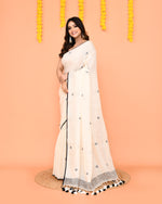 Thumbnail for Piyari Fashion Women's Off White Linen Ball Jamdani Saree With Tassels
