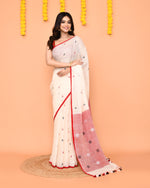 Thumbnail for Piyari Fashion Women's Off White Linen Ball Jamdani Saree With Tassels
