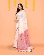 Thumbnail for Piyari Fashion Women's Off White Linen Ball Jamdani Saree With Tassels