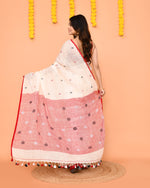 Thumbnail for Piyari Fashion Women's Off White Linen Ball Jamdani Saree With Tassels