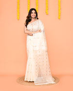 Thumbnail for Piyari Fashion Traditional White Handwoven Matka Silk Jamdani Saree With Sequins