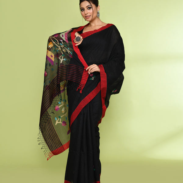 Piyari Fashion Women's Black Embellished Matka Silk Jamdani Saree - Distacart