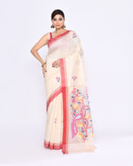 Thumbnail for Piyari Fashion Women's Off White Embellished Matka Silk Jamdani Saree