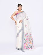 Thumbnail for Piyari Fashion Women's Off White Embellished Matka Silk Jamdani Saree