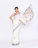 Thumbnail for Piyari Fashion Women's Off White Embellished Matka Silk Jamdani Saree