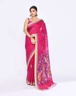 Thumbnail for Piyari Fashion Women's Rani Pink Embellished Matka Silk Jamdani Saree