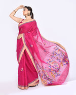 Thumbnail for Piyari Fashion Women's Rani Pink Embellished Matka Silk Jamdani Saree