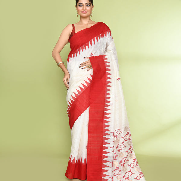 Piyari Fashion Women's Off White Embellished Matka Silk Jamdani Saree - Distacart
