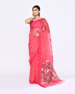 Thumbnail for Piyari Fashion Women's Pink Embellished Silk Jamdani Saree