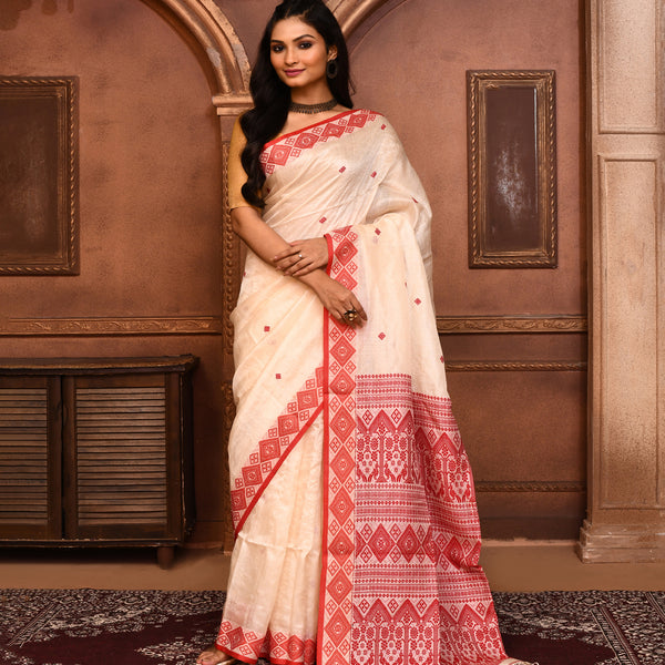 Piyari Fashion Off White Tussar Silk Saree With Blouse Piece - Distacart