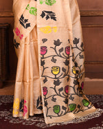 Thumbnail for Piyari Fashion Beige Tussar Silk Jamdani Saree With Blouse Piece