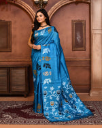 Thumbnail for Piyari Fashion Turquoise Blue Tussar Silk Jamdani Saree With Blouse Piece