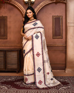 Thumbnail for Piyari Fashion Off White Tussar Silk Jamdani Saree With Blouse Piece