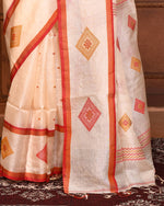 Thumbnail for Piyari Fashion Off White Tussar Silk Jamdani Saree With Blouse Piece