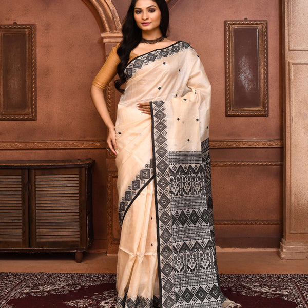 Piyari Fashion Off White Tussar Silk Jamdani Saree With Blouse Piece - Distacart
