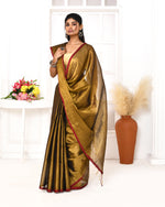 Thumbnail for Piyari Fashion Women's Gold Dual Tone Organic Tissue Saree With Blouse Piece