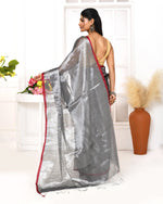 Thumbnail for Piyari Fashion Women's Silver Grey Dual Tone Organic Tissue Saree With Blouse Piece