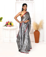 Thumbnail for Piyari Fashion Women's Silver Grey Dual Tone Organic Tissue Saree With Blouse Piece