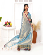 Thumbnail for Piyari Fashion Women's Copper Blue Dual Tone Organic Tissue Saree With Blouse Piece