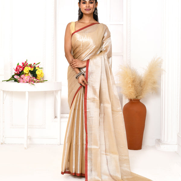 Piyari Fashion Women's Muga Dual Tone Organic Tissue Saree With Blouse Piece