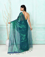 Thumbnail for Piyari Fashion Women's Green Blue Dual Tone Organic Tissue Saree With Blouse Piece