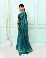 Thumbnail for Piyari Fashion Women's Green Blue Dual Tone Organic Tissue Saree With Blouse Piece