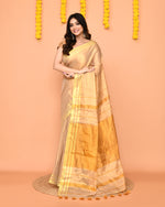 Thumbnail for Piyari Fashion Women's Beige Zari Cotton Handloom Tissue Saree