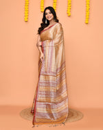 Thumbnail for Piyari Fashion Women's Beige Zari Cotton Handloom Tissue Saree