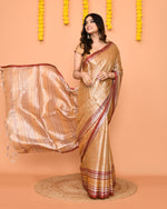 Thumbnail for Piyari Fashion Women's Beige Zari Cotton Handloom Tissue Saree