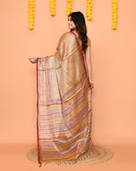 Thumbnail for Piyari Fashion Women's Beige Zari Cotton Handloom Tissue Saree