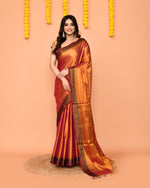 Thumbnail for Piyari Fashion Women's Pink Yellow Dual Tone Zari Cotton Handloom Tissue Saree
