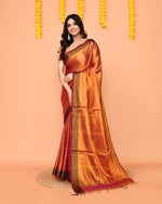 Thumbnail for Piyari Fashion Women's Pink Yellow Dual Tone Zari Cotton Handloom Tissue Saree