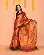 Thumbnail for Piyari Fashion Women's Pink Yellow Dual Tone Zari Cotton Handloom Tissue Saree