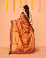 Thumbnail for Piyari Fashion Women's Pink Yellow Dual Tone Zari Cotton Handloom Tissue Saree