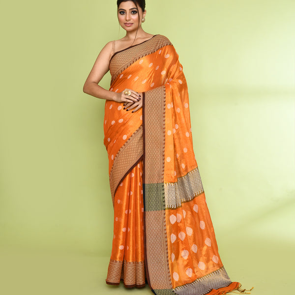 Piyari Fashion Women's Orange Zari Cotton Tissue Jamdani Saree - Distacart
