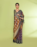 Thumbnail for Piyari Fashion Women's Gold Blue Zari Cotton Tissue Jamdani Saree