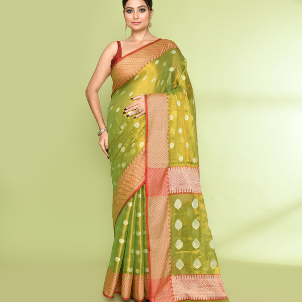 Piyari Fashion Women's Parrot Green Zari Cotton Tissue Jamdani Saree - Distacart