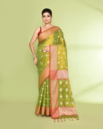 Thumbnail for Piyari Fashion Women's Parrot Green Zari Cotton Tissue Jamdani Saree