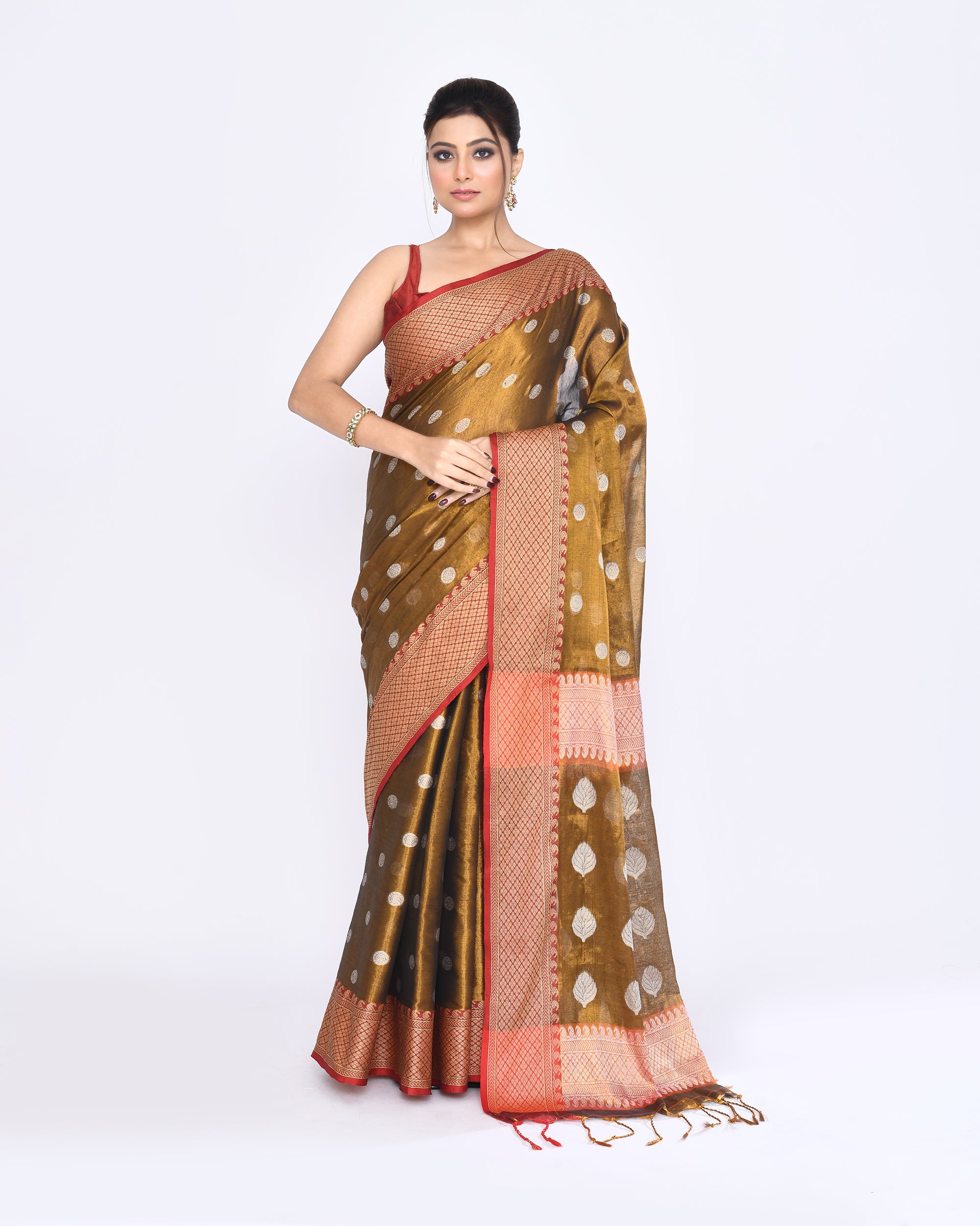 Piyari Fashion Women's Golden Zari Cotton Tissue Jamdani Saree