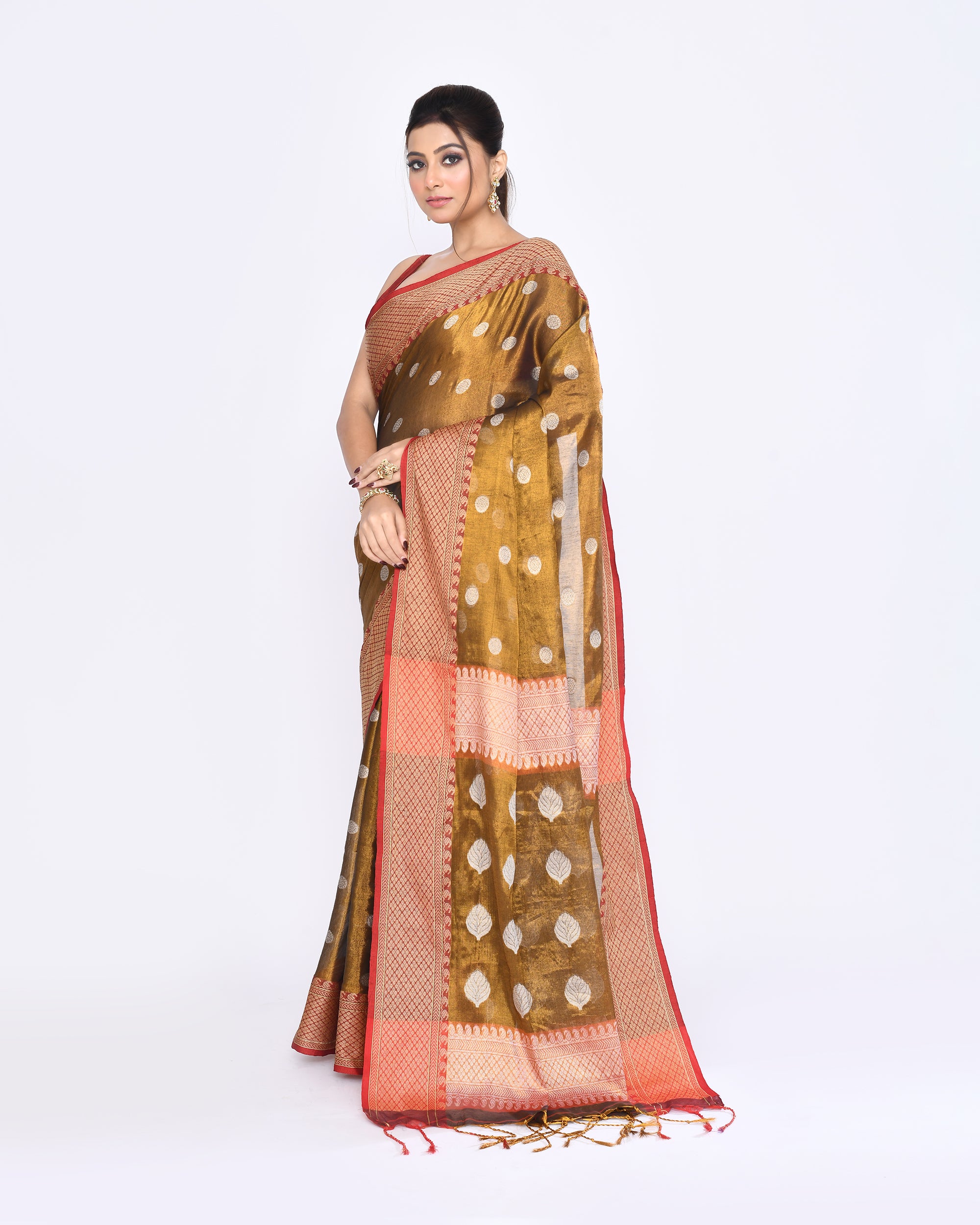 Piyari Fashion Women's Golden Zari Cotton Tissue Jamdani Saree