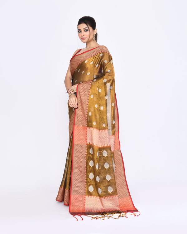 Piyari Fashion Women's Golden Zari Cotton Tissue Jamdani Saree