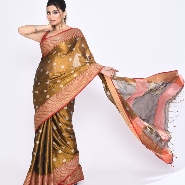Piyari Fashion Women's Golden Zari Cotton Tissue Jamdani Saree - Distacart
