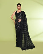 Thumbnail for Piyari Fashion Women's Black Zari Cotton Tissue Sequin Saree
