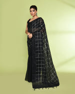 Thumbnail for Piyari Fashion Women's Black Zari Cotton Tissue Sequin Saree