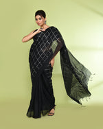Thumbnail for Piyari Fashion Women's Black Zari Cotton Tissue Sequin Saree