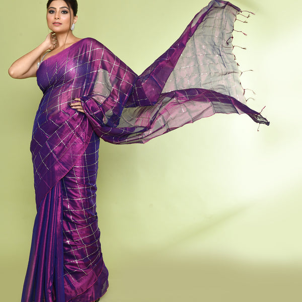 Piyari Fashion Women's Violet Zari Cotton Tissue Sequin Saree - Distacart