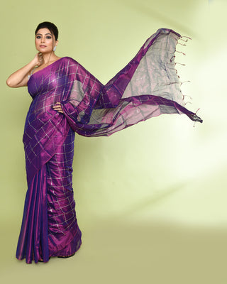 Piyari Fashion Women's Violet Zari Cotton Tissue Sequin Saree