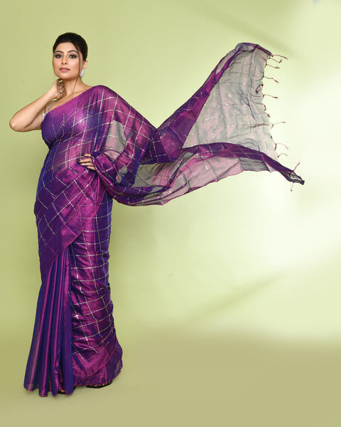 Piyari Fashion Women's Violet Zari Cotton Tissue Sequin Saree