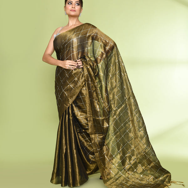 Piyari Fashion Women's Golden Zari Cotton Tissue Sequin Saree - Distacart